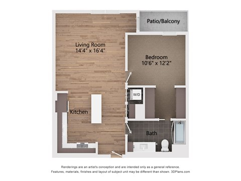 A floor plan of a small apartment with a living room, kitchen, bathroom, and bedroom.